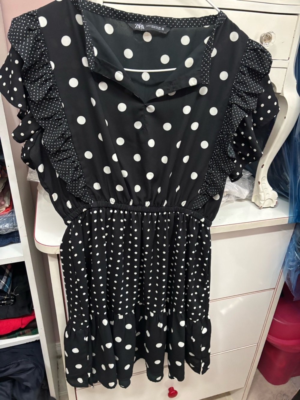 Zara Black and White Polka Dot Mini Dress